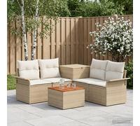 vidaXL Set di divani 6 pcs 4-Numero di posti Beige e Bianco Crema, Arredo Giardino, Set Divano Esterno Moderno, Design Rattan Resistente, Box Integrato e Lounge Patio