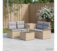 vidaXL Set di divani 6 pcs 4-Numero di posti Beige e Grigio Chiaro, Arredo Giardino, Set Divano Esterno Moderno, Design Rattan Resistente, Box Integrato e Lounge Patio