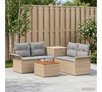 vidaXL Set di divani 6 pcs 4-Numero di posti Beige e Grigio Chiaro, Arredo Giardino, Set Divano Esterno Moderno, Design Rattan Resistente, Box Integrato e Lounge Patio