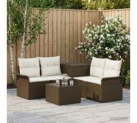 vidaXL Set di divani 6 pcs 4-Numero di posti Marrone e Bianco Crema, Arredo Giardino, Set Divano Esterno Moderno, Design Rattan Resistente, Box Integrato e Lounge Patio