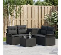 vidaXL Set di divani da 6 pezzi, 4 posti, nero, mobili da giardino, divano moderno per esterni, in rattan resistente, con scatola portaoggetti e poltrona