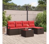 vidaXL Set di divani 6 pz 5-Numero di posti Marrone e Rosso polyrattan