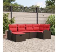 vidaXL Set di divani con cuscino 6 pcs Marrone e Rosso polyrattan, Set Giardino e Terrazza, Divanetti Modulari, Arredo Esterno per Relax, Resistente alle Intemperie, Collezione Estiva