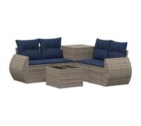 vidaXL Set di divani 6 pz Grigio e Blu Navy Rattan sintetico e Acciaio