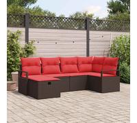 vidaXL Set di divani con cuscino Marrone e Rosso polyrattan, Divano modulare, arredo outdoor leggero, materiali resistenti ai raggi UV, lounge elegante per giardino e patio