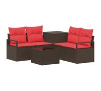 vidaXL Set di divani 6 pz Marrone e Rosso Rattan sintetico e Acciaio
