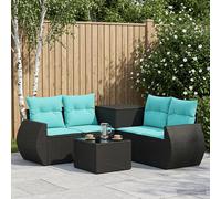 vidaXL Set di divani 6 pz Nero e Blu Rattan sintetico e Acciaio