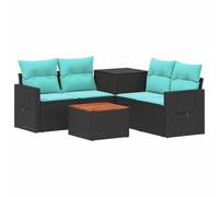 vidaXL Set di divani 6 pz Nero e Blu Rattan sintetico e Acciaio