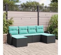 vidaXL Set di divani con cuscino 6 pcs Nero e Turchese polyrattan, Divano modulare moderno per giardino e terrazzo, leggero, resistente ai raggi UV, con spazio di stoccaggio
