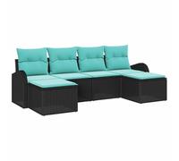 vidaXL Set di divani 6 pz Nero e Turchese polyrattan