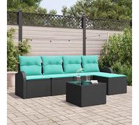 vidaXL Set di divani 6 pz Nero e Turchese polyrattan