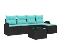 vidaXL Set di divani 6 pz Nero e Turchese polyrattan
