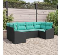 vidaXL Set di divani con cuscino 6 pcs Nero polyrattan, Set Divano Moderno da Esterno, Divano in Rattan, Comodo per Giardino, Terrazza o Patio, Resistente alle Intemperie