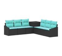 vidaXL Set di divani 7 pcs Nero e Blu Rattan sintetico e Acciaio, Set Divano Moderna da Giardino, Arredamento Resistente, Design Modulare in Acciaio per Esterni