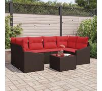 vidaXL Set di divani 7 pz 3-Numero di posti Marrone e Rosso polyrattan