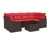 vidaXL Set di divani 7 pz 3-Numero di posti Marrone e Rosso polyrattan | Layout flessibili che si adattano al tuo spazio, Robusto per l'uso all'aperto, Basta un panno umido per pulirlo