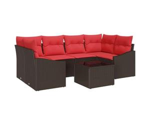 vidaXL Set di divani 7 pz 3-Numero di posti Marrone e Rosso polyrattan | Layout flessibili che si adattano al tuo spazio, Robusto per l'uso all'aperto, Basta un panno umido per pulirlo