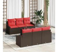 vidaXL Set di divani 7 pz 3 posto Marrone e Rosso polyrattan