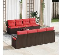 vidaXL Set di divani 7 pz 6-Numero di posti Marrone e Rosso polyrattan