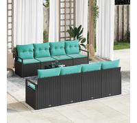 vidaXL Set di divani 7 pz 6-Numero di posti Nero e azzurro polyrattan