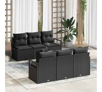 vidaXL Set di divani 7 pz 6-Numero di posti Nero polyrattan