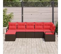 vidaXL Bankstel 7 st Bruin en Rood poly rattan