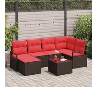 vidaXL Bankstel 7 st Bruin en Rood poly rattan