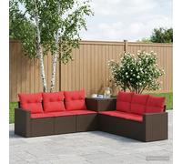 vidaXL Set di divani 7 pcs Marrone e Rosso Rattan sintetico e Acciaio, Set Giardino Moderno, Divano Esterno, Mobili in Rattan Resistenti, Design Modulare per Relax e Divertimento