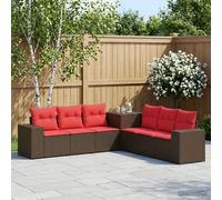 vidaXL Set di divani 7 pcs Marrone e Rosso Rattan sintetico e Acciaio, Set Lounge Giardino Moderno, Divano Esterno Resistente, Opzioni Modulari e Flessibili Per il Tuo Patio