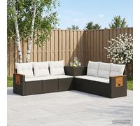 vidaXL Bankstel 7 st Zwart en Cream Wit Poly Rattan en Staal