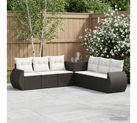 vidaXL Bankstel 7 st Zwart en Cream Wit Poly Rattan en Staal