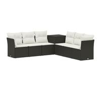 vidaXL Bankstel 7 st Zwart en Cream Wit Poly Rattan en Staal