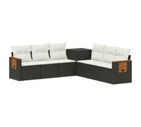 vidaXL Bankstel 7 st Zwart en Cream Wit Poly Rattan en Staal