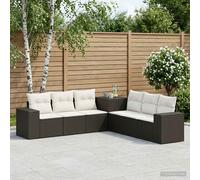 vidaXL Bankstel 7 st Zwart en Cream Wit Poly Rattan en Staal