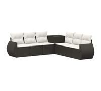 vidaXL Bankstel 7 st Zwart en Cream Wit Poly Rattan en Staal