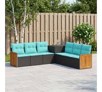 vidaXL Set di divani 7 pz Nero e Blu Rattan sintetico e Acciaio