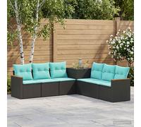 vidaXL Set di divani 7 pcs Nero e Blu Rattan sintetico e Acciaio, Set Divano Giardino Moderno, Resistente alle Intemperie, Design Modulare per Patios o Giardini, Layout Flessibile