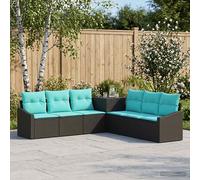vidaXL Set di divani 7 pcs Nero e Blu Rattan sintetico e Acciaio, Set Divano Moderna da Giardino, Arredamento Resistente, Design Modulare in Acciaio per Esterni