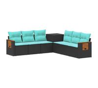 vidaXL Set di divani 7 pcs Nero e Blu Rattan sintetico e Acciaio, Giardino, Set Moderno di Divani, Resistente alle Intemperie, Comodo Lounge, Design Modulare, Mobili Patio Duraturi