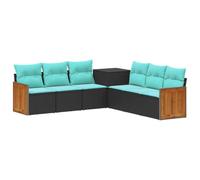 vidaXL Set di divani 7 pcs Nero e Blu Rattan sintetico e Acciaio, Divano da Giardino, Set Moderno per Esterni, Resistente alle Intemperie, Design Modulare, Relax in Patio Chic