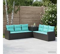 vidaXL Bankstel 7 st Zwart en Blauw Poly Rattan en Staal