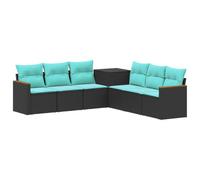 vidaXL Set di divani 7 pcs Nero e Blu Rattan sintetico e Acciaio, Set Divano Giardino Moderno, Resistente alle Intemperie, Design Modulare per Patios o Giardini, Layout Flessibile