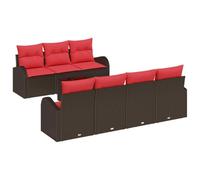 vidaXL Set di divani 8 pcs Marrone e Rosso Poliestere, Giardino e terrazza, set divani moderni, mobilio in rattan, lounge stilosa, posti a sedere contemporanei