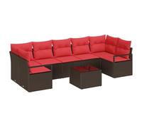 vidaXL Set di divani 8 pcs Marrone e Rosso polyrattan, Set di divani modulari per giardino e terrazzo, arredo esterno resistente, rattan impermeabile per il relax