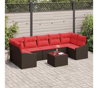vidaXL Set di divani 8 pz 7-Numero di posti Marrone e Rosso polyrattan