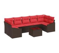 vidaXL Set di divani 8 pz 7-Numero di posti Marrone e Rosso polyrattan | Design modulare che ti permette di cambiare il tuo spazio, Protezione dai raggi UV e resistente all'acqua