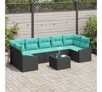 vidaXL Set di divani 8 pz 7-Numero di posti Nero e Turchese polyrattan