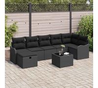vidaXL Set di divani 8 pz 7-Numero di posti Nero polyrattan