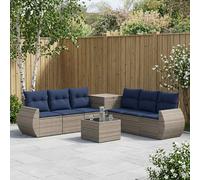 vidaXL Set di divani 8 pz Grigio e Blu Navy Rattan sintetico e Acciaio