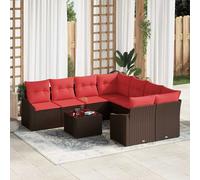 vidaXL Set di divani 9 pz 3-Numero di posti Marrone e Rosso polyrattan